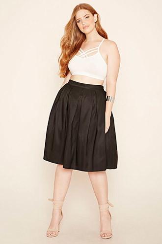 Forever21 Plus Women's  Black Plus Size Box Pleat Skirt