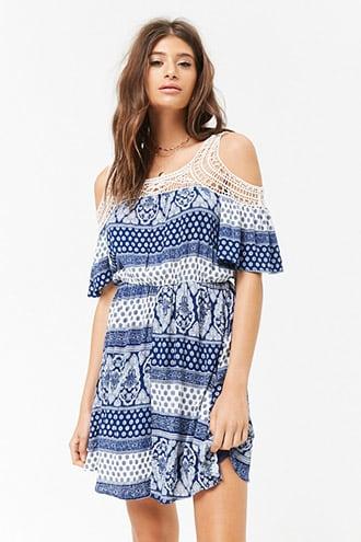 Forever21 Ornate Crochet-trim Open-shoulder Mini Dress