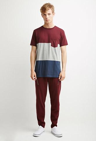 21 Men Men's  Zip-pocket Pique Sweatpants (burgundy)