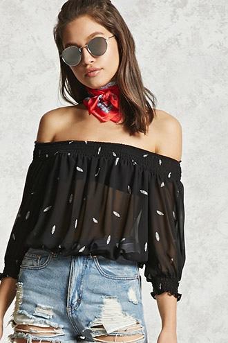 Forever21 Off-the-shoulder Feather Top