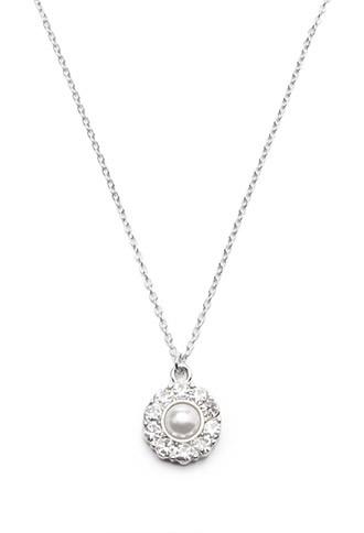 Forever21 Rhinestone Faux Pearl Necklace (silver/cream)