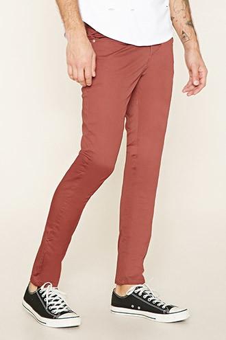 21 Men Men's  Rust Cotton-blend Slim Fit Pants