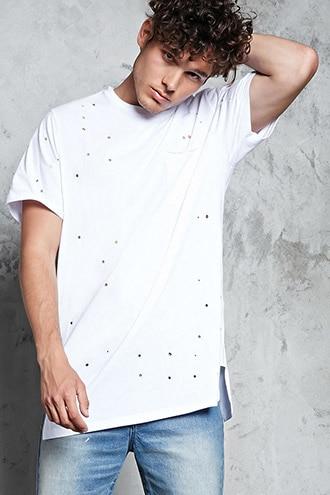 Forever21 Distressed Raw-cut Pocket Tee