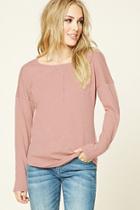 Love21 Women's  Pink & Cream Contemporary Marled Knit Top