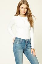 Forever21 Women's  Cream Ribbed Knit Sweater Top