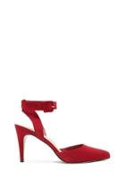 Forever21 Women's  Red Faux Suede Ankle Strap Sandals