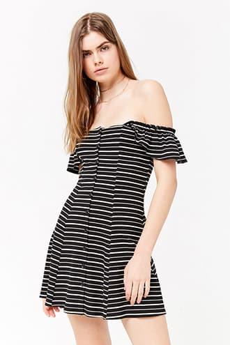 Forever21 Striped Ribbed Knit Fit & Flare Dress