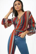 Forever21 Sheer Multicolor Striped Wraparound Top
