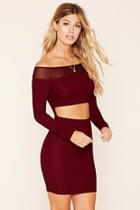 Forever21 Women's  Burgundy Mesh Off-the-shoulder Dress