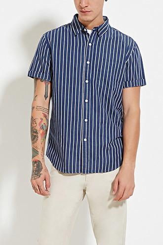 21 Men Men's  Double-striped Denim Shirt