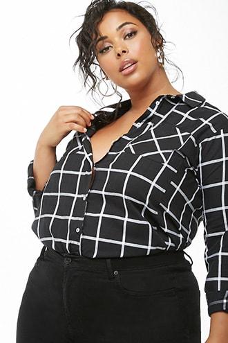 Forever21 Plus Size Grid Print Button-down Shirt