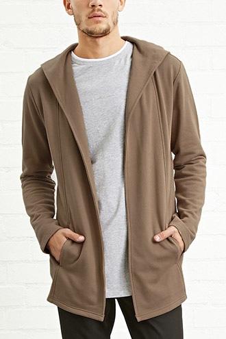 21 Men Men's  Taupe Open-front Hooded Cardigan