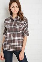 Forever21 Women's  Buttoned Plaid Flannel Shirt (grey/cream)