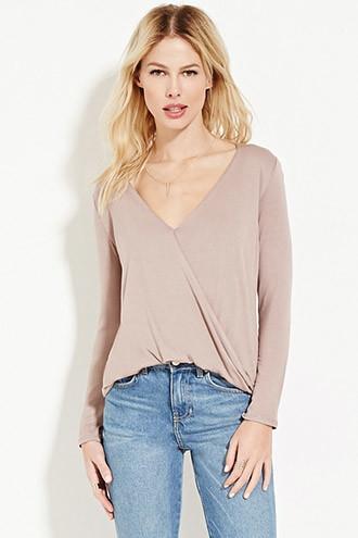 Forever21 Women's  Taupe Surplice Top