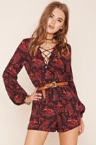 Forever21 Women's  Paisley Lace-up Romper