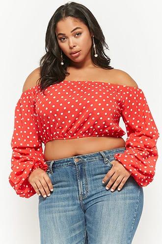 Forever21 Plus Size Polka Dot Off-the-shoulder Crop Top