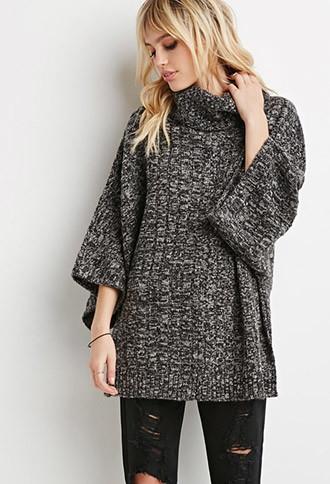 Forever21 Marled Knit Turtleneck Poncho