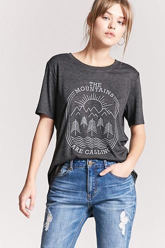 Forever21 Heathered The Mountains Are Calling Graphic Tee