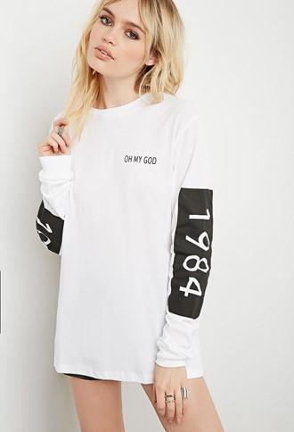 Forever21 Women's  This Is A Love Song 1984 Crew Tee (white/black)