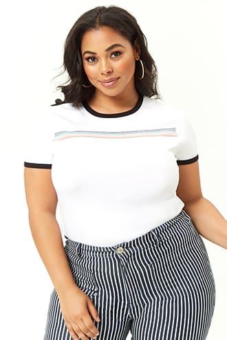 Forever21 Plus Size Rainbow Stripe Knit Tee