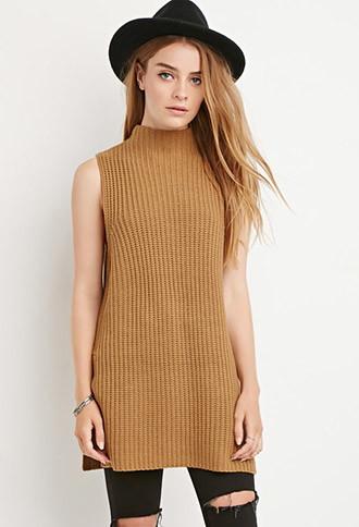 Forever21 Women's  Side-slit Mock Neck Sweater (camel)