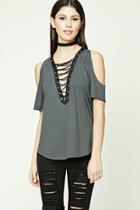 Forever21 Open-shoulder Lace-up Top