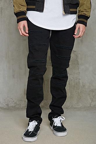 21 Men Men's  Slim-fit Frayed-slit Jeans