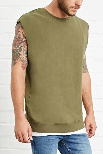 21 Men Men's  Olive Raw-cut Pullover Top