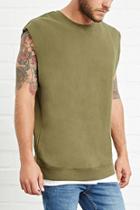 21 Men Men's  Olive Raw-cut Pullover Top