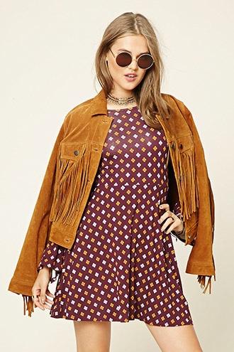 Forever21 Women's  Plum & Gold Floral Print Skater Dress