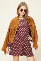 Forever21 Women's  Plum & Gold Floral Print Skater Dress