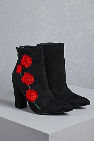Forever21 Faux Suede Floral Boots