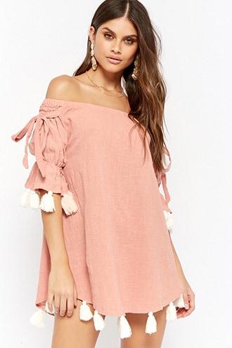 Forever21 Vintage Havana Tasseled Off-the-shoulder Dress