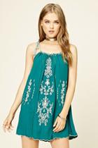 Forever21 Women's  Jade Embroidered Self-tie Cami Dress
