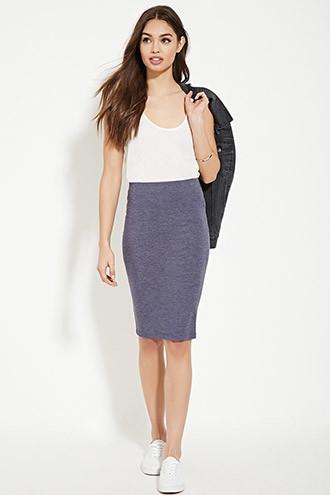 Forever21 Women's  Heather Navy Heathered Pencil Skirt