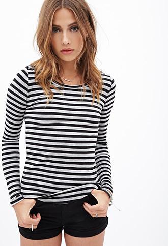 Forever21 Striped Knit Top Grey/black Small