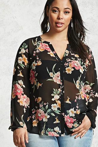 Forever21 Plus Size V-neck Floral Shirt