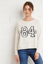 Forever21 Women's  84 Heathered Raglan Sweater (oatmeal/navy)