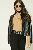Love21 Women's  Tan Contemporary Lace-up Top