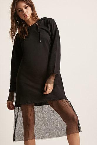 Forever21 Noisy May Mesh-panel Hooded Dress