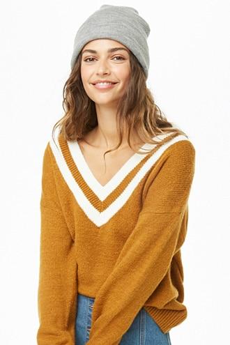 Forever21 Striped Trim V-neck Sweater