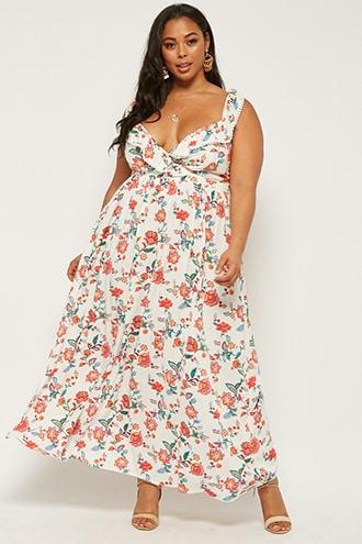 Forever21 Plus Size Cross-back Floral Print Maxi Dress