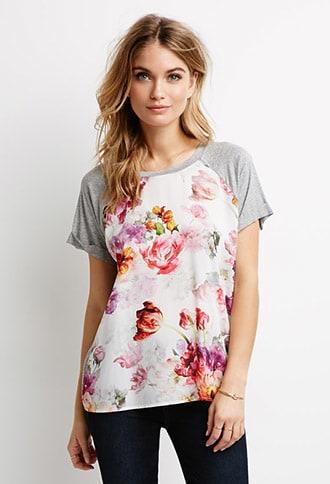 Forever21 Contemporary Floral Print Raglan Tee