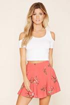 Forever21 Women's  Coral & Pink Floral Print Skater Skirt