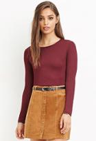 Forever21 Women's  Wine Ribbed Crop Top
