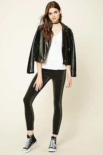 Forever21 Women's  Black Glitter Knit Leggings