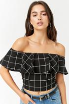 Forever21 Grid Print Ruffle Crop Top