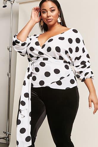 Forever21 Plus Size Crepe Polka Dot Wrap Top