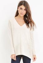 Love21 Women's  Contemporary Heathered V-neck Sweater (oatmeal)