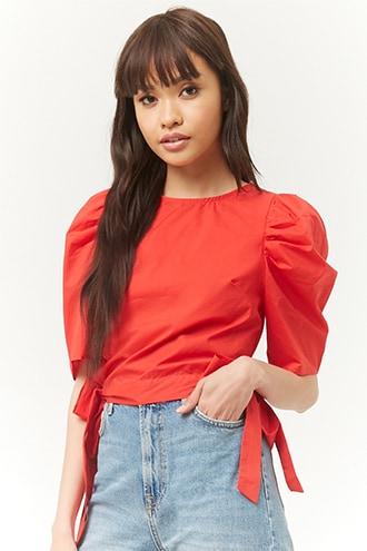 Forever21 Poplin Cutout Self-tie Crop Top